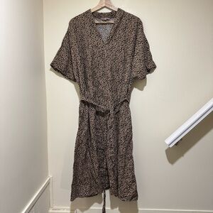 Women’s Joe Fresh Brand Leopard Print V-Neck Tie Waist Short Sleeve Dress S: 2X